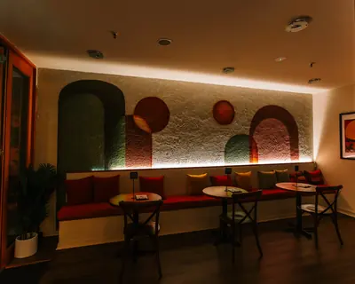 Booth seating inside Atrio
