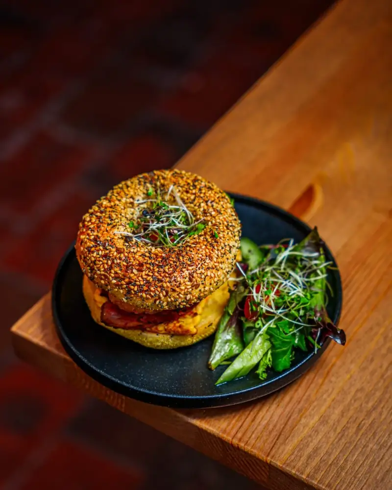 Bacon and egg bagel at Atrio